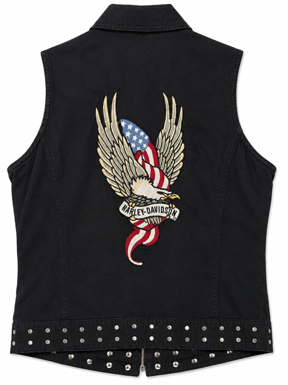 Vintage Harley Davidson Studded Vest Size M Black Eagle Embroidered Motorcycle